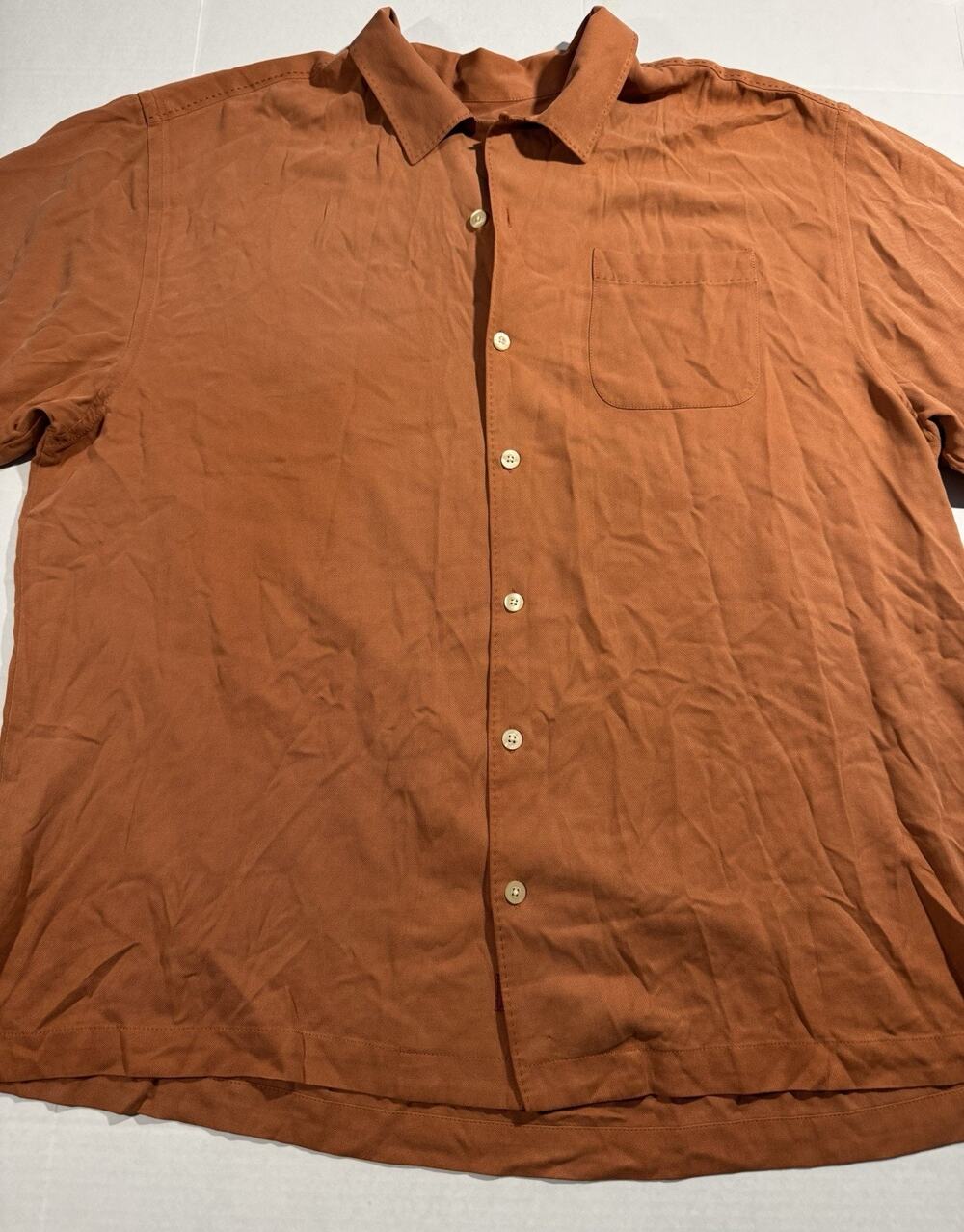 Tommy Bahama Men's XL Orange Solid Short Sleeve Woven Button-Up Pockets